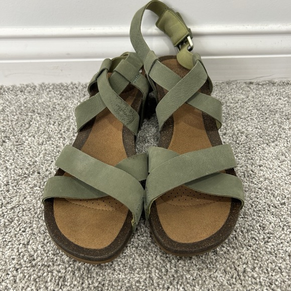 Teva Mahonia Green Leather Slingback Wedge Sandal Women's Size 9 Suede Sandal - Picture 2 of 8